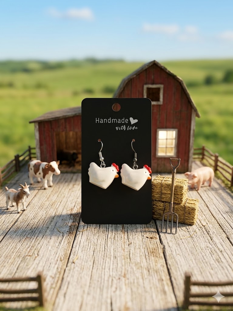 Handmade Chicken Charm Earrings
